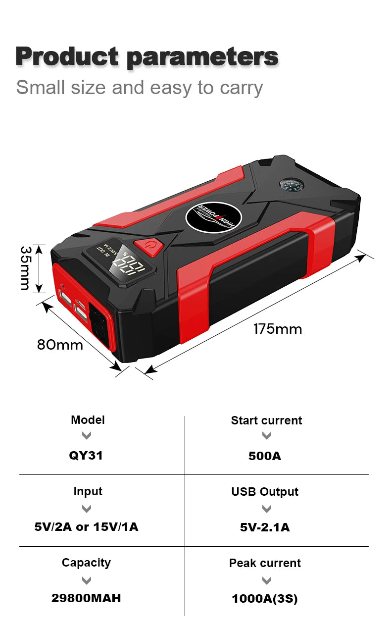 Jumper de Batería y Compresor Multifuncional – Power Bank