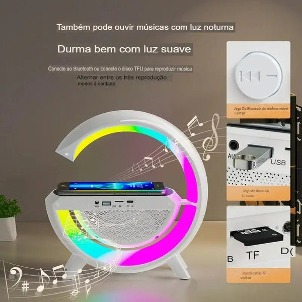 Bocina Bluetooth LED con Carga Inalámbrica — 3 en 1: Sonido, Luz y Energía